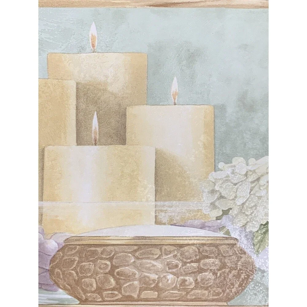 Roses Candles Flowers Crystal Bowls on Shelf Wallpaper Border Brewster